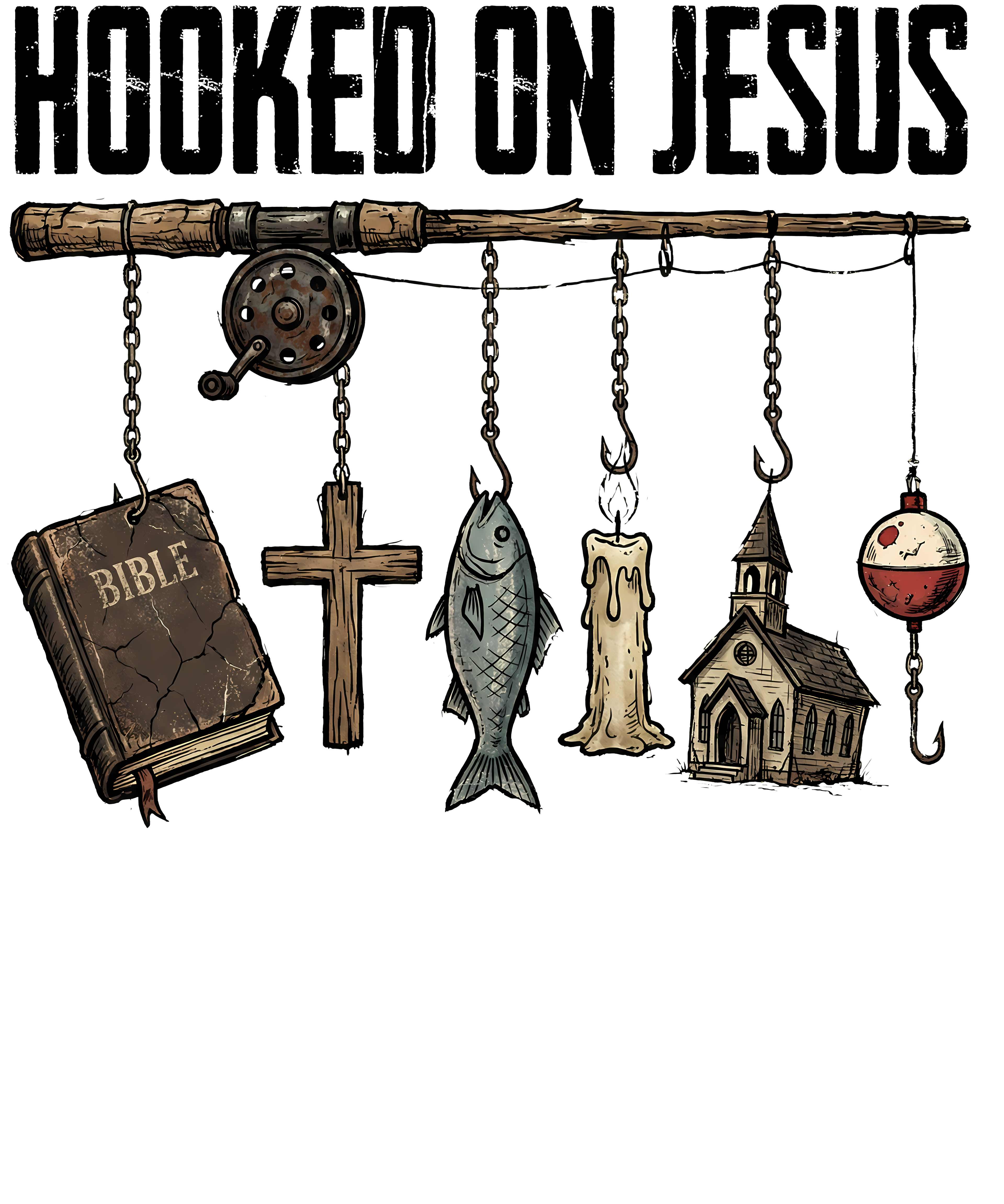 Hooked On Jesus DTF Transfer