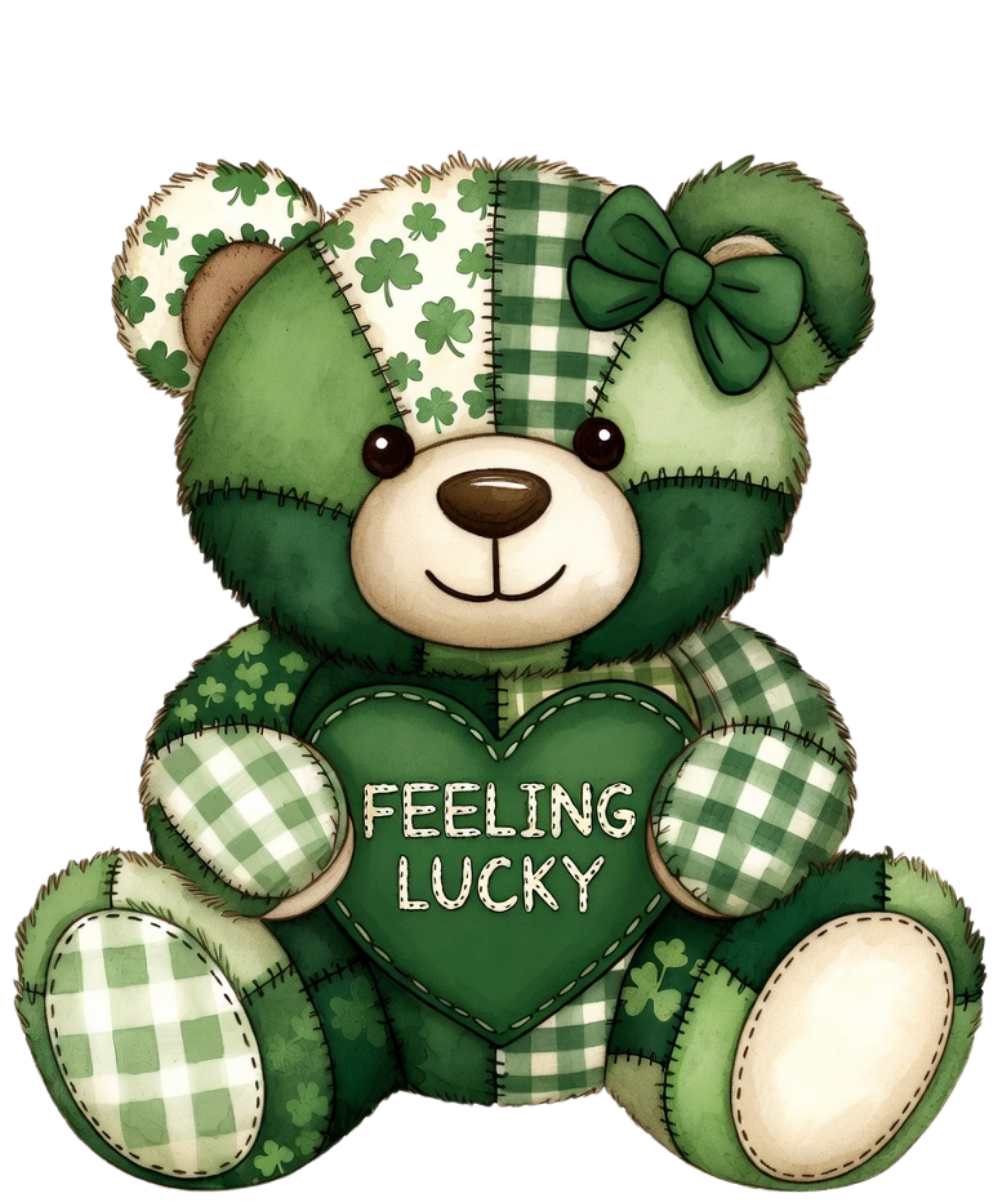Feeling Lucky Patchwork Bear DTF Transfer